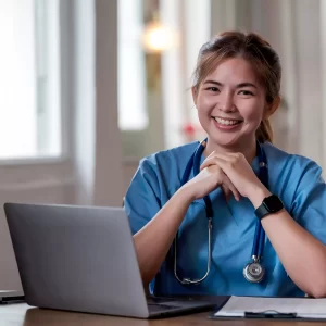 Happy Nurse on the Table