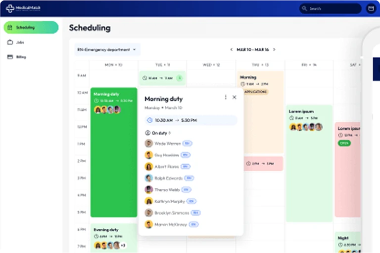 The scheduling page in the MedicalMatch app