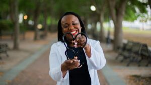Healthcare professional outdoors