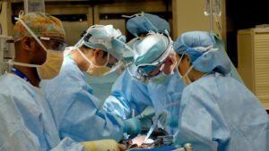 Surgical team performing surgery